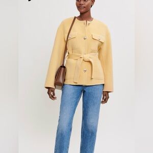 Maje Pale Yellow Belted Wool Jacket